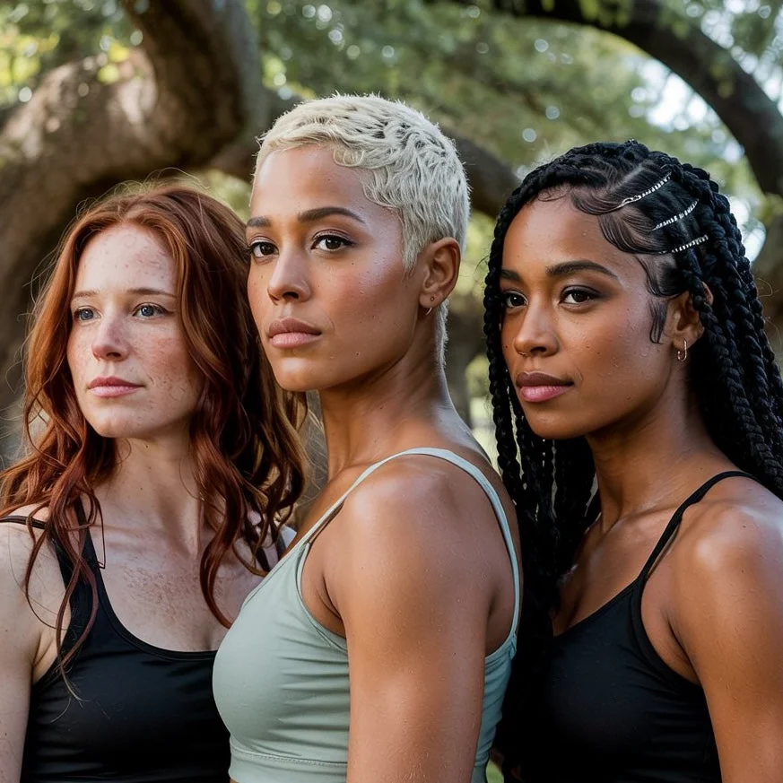 Three Women with Different Types of Hair